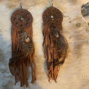 Bohemian Feather Leather Earrings